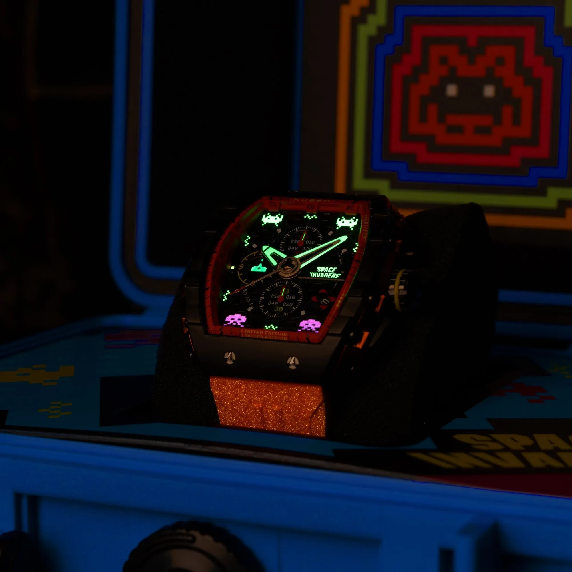 Nubeo Magellan Chronograph Space Invaders Limited Edition Pixel Red Men's Watch NB-6024-SI-06