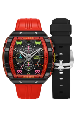 Nubeo Magellan Chronograph Space Invaders Limited Edition Pixel Red Men's Watch NB-6024-SI-06