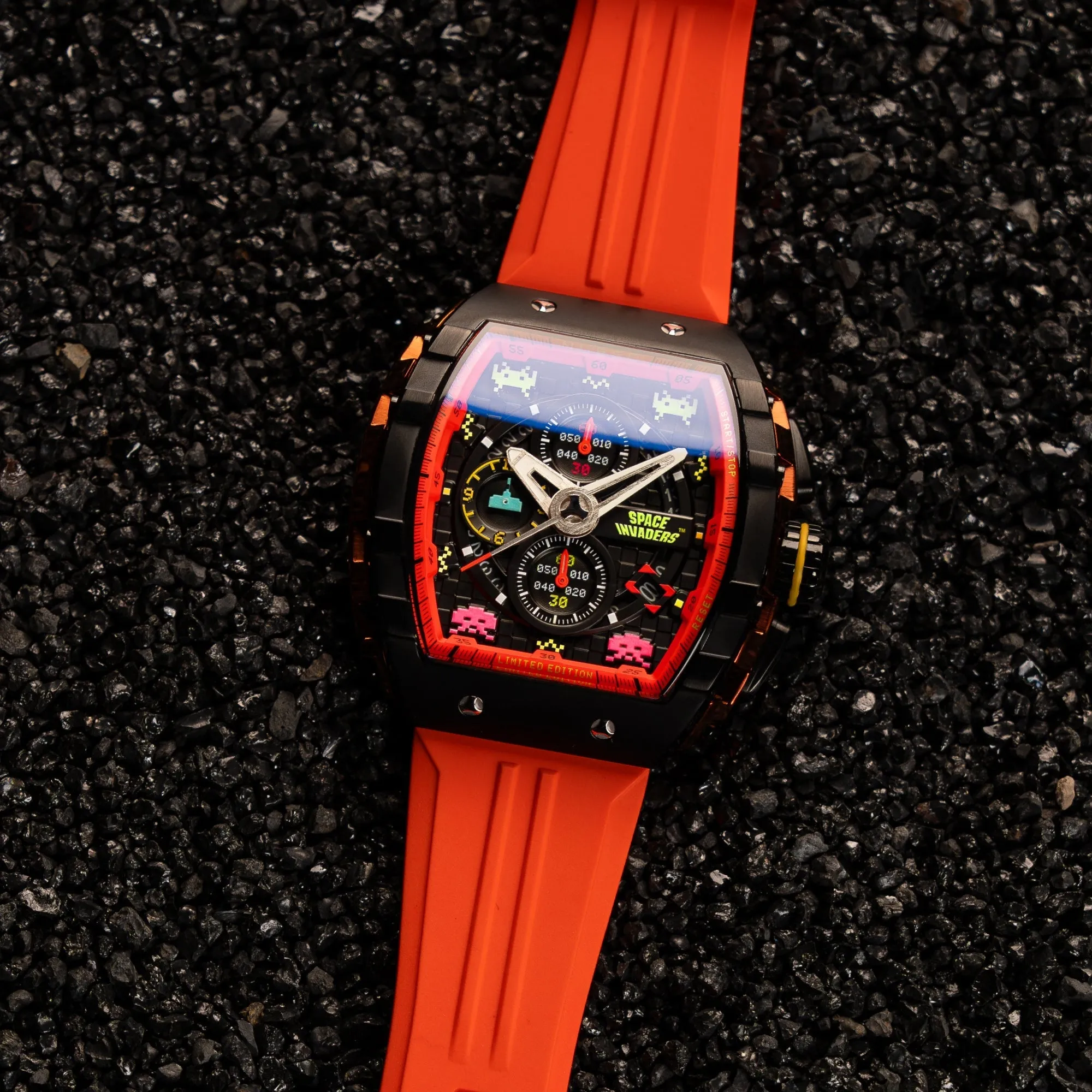 Nubeo Magellan Chronograph Space Invaders Limited Edition Pixel Red Men's Watch NB-6024-SI-06