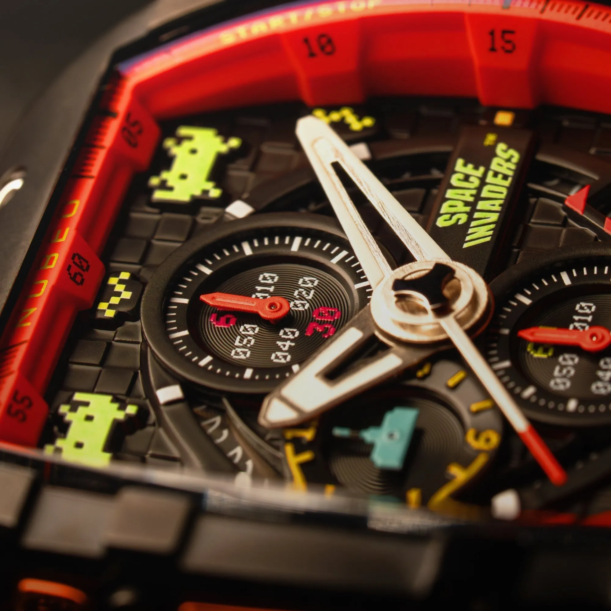 Nubeo Magellan Chronograph Space Invaders Limited Edition Pixel Red Men's Watch NB-6024-SI-06