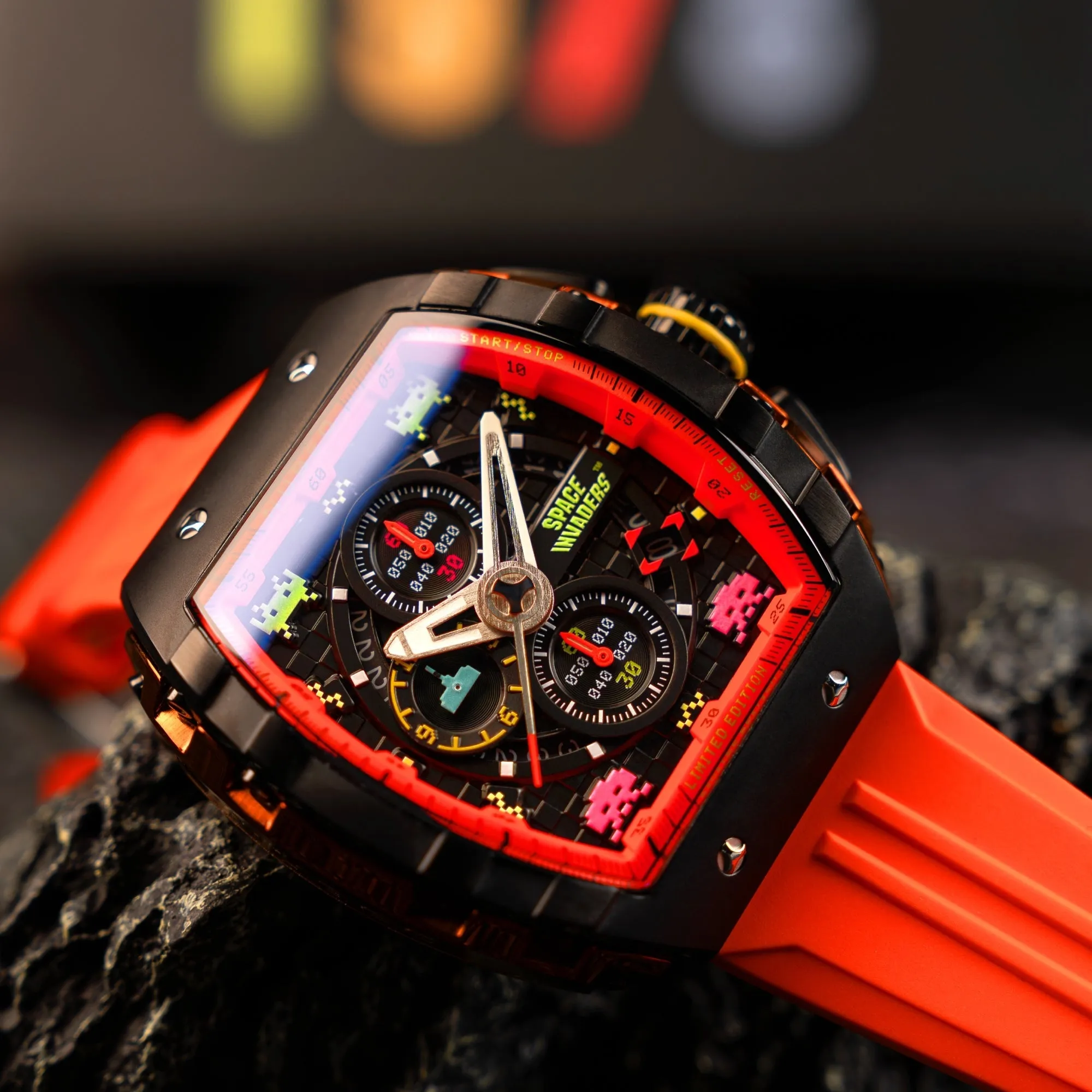 Nubeo Magellan Chronograph Space Invaders Limited Edition Pixel Red Men's Watch NB-6024-SI-06