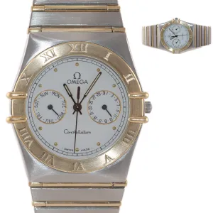 Omega Constellation Day Date Steel Gold Two Tone 32mm Quartz White Watch