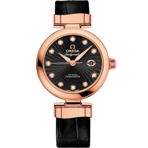 Omega De Ville Ladymatic 34 mm, red gold on leather strap