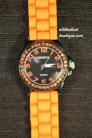 Orange/Black Orange Rhinestones | Silicone Band