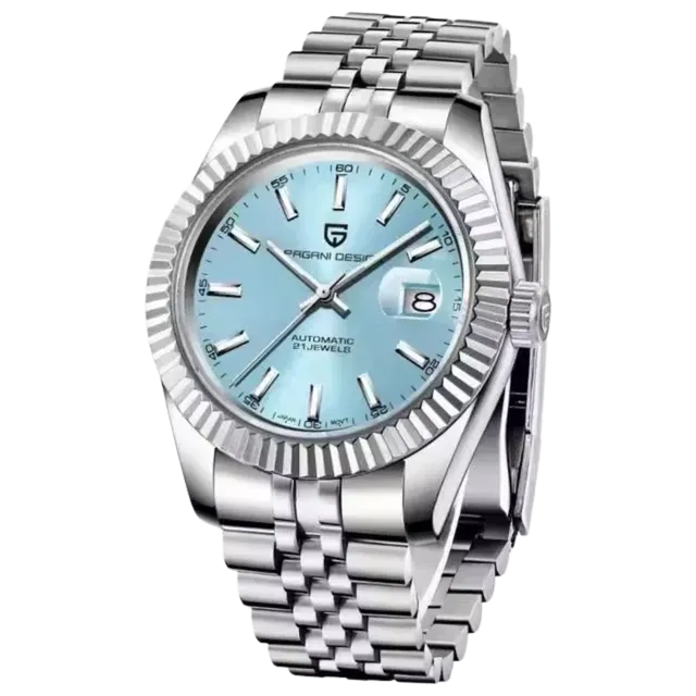 Pagani Design Silver Stainless Steel Aqua Blue Dial Automatic Watch for Gents - PD1645