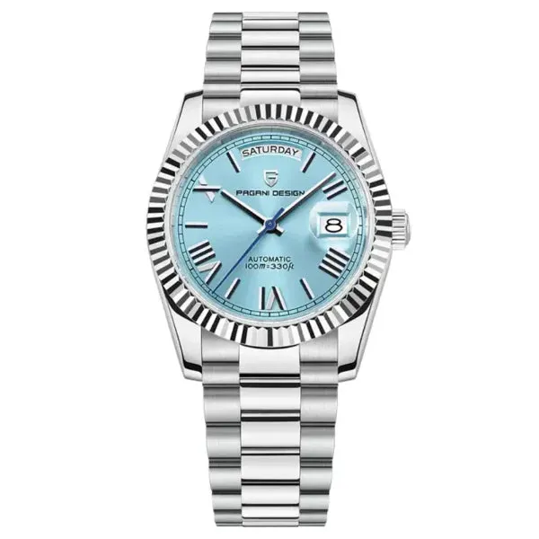 Pagani Design Silver Stainless Steel Aqua Blue Dial Automatic Watch for Gents - PD1752
