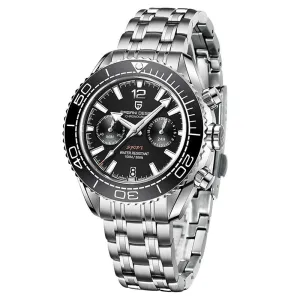 Pagani Design Silver Stainless Steel Black Dial Chronograph Quartz Watch for Gents - PD1711