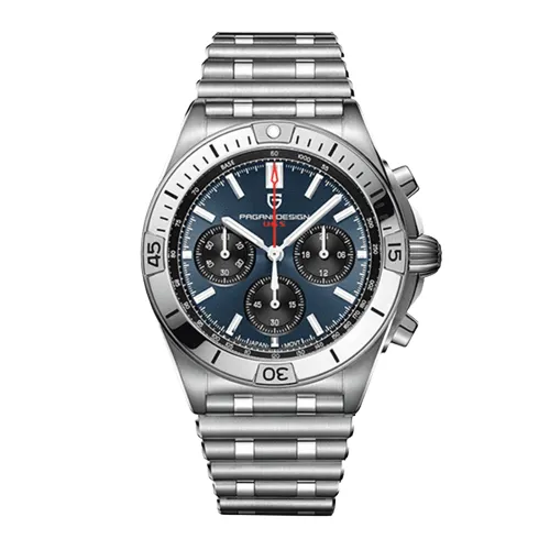 Pagani Design Silver Stainless Steel Blue Dial Chronograph Quartz Watch for Gents - PD1705