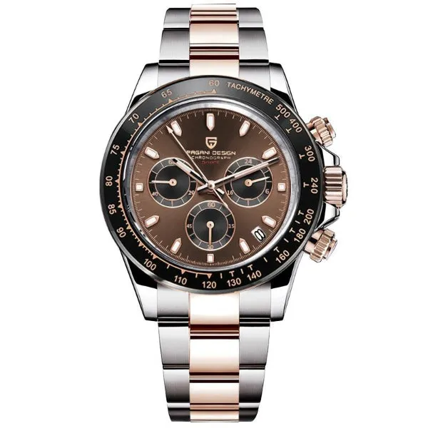 Pagani Design Two tone Stainless Steel Rose Gold Dial Chronograph Quartz Watch for gents - PD1644