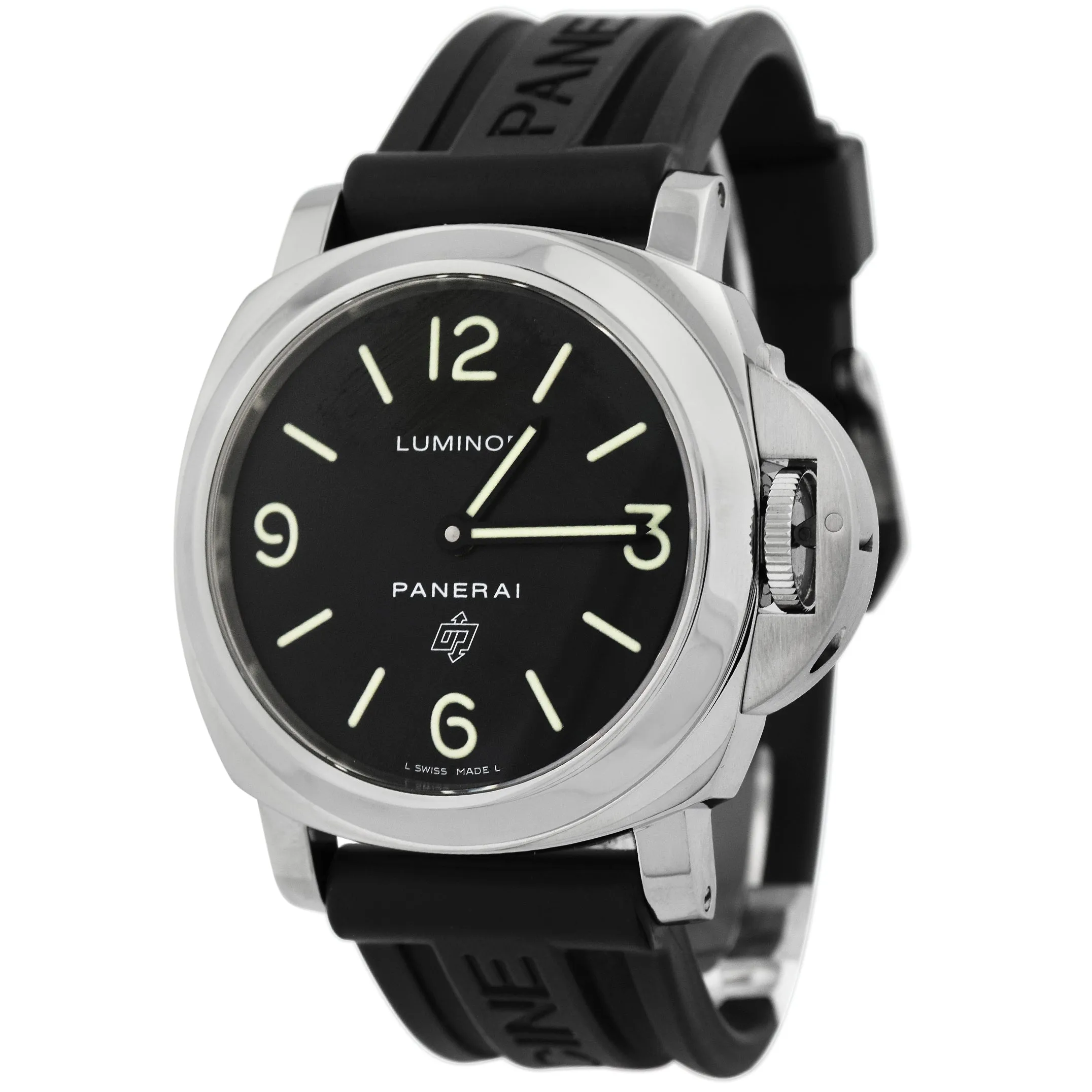 Panerai Men's Luminor Base Logo Stainless Steel 44mm Black Stick & Arabic Dial Watch Reference #: PAM00000