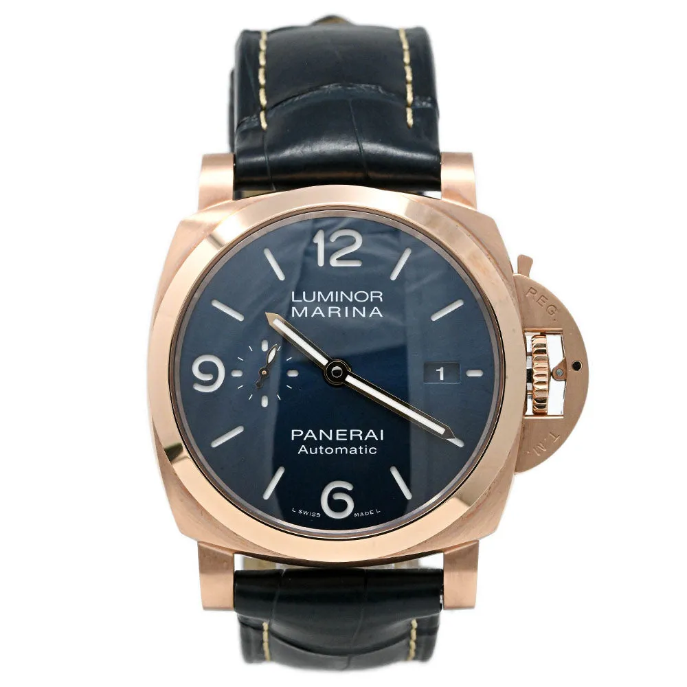 Panerai Men's Luminor Marina Goldtech 44mm Blue Sun-Brushed Dial Watch Reference #: PAM01112