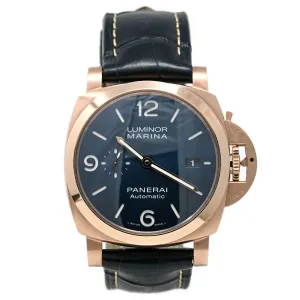 Panerai Men's Luminor Marina Goldtech 44mm Blue Sun-Brushed Dial Watch Reference #: PAM01112