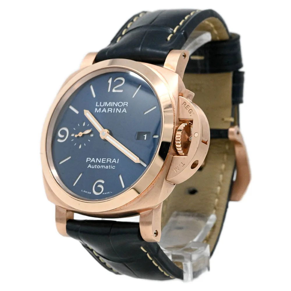 Panerai Men's Luminor Marina Goldtech 44mm Blue Sun-Brushed Dial Watch Reference #: PAM01112
