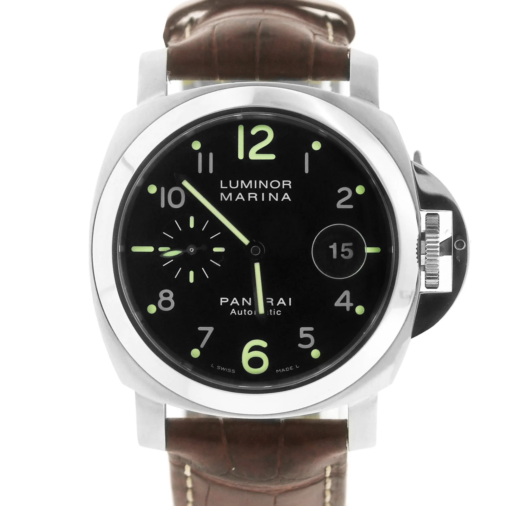Panerai PAM 164 44mm Luminor Marina Stainless Leather Automatic Watch PAM00164