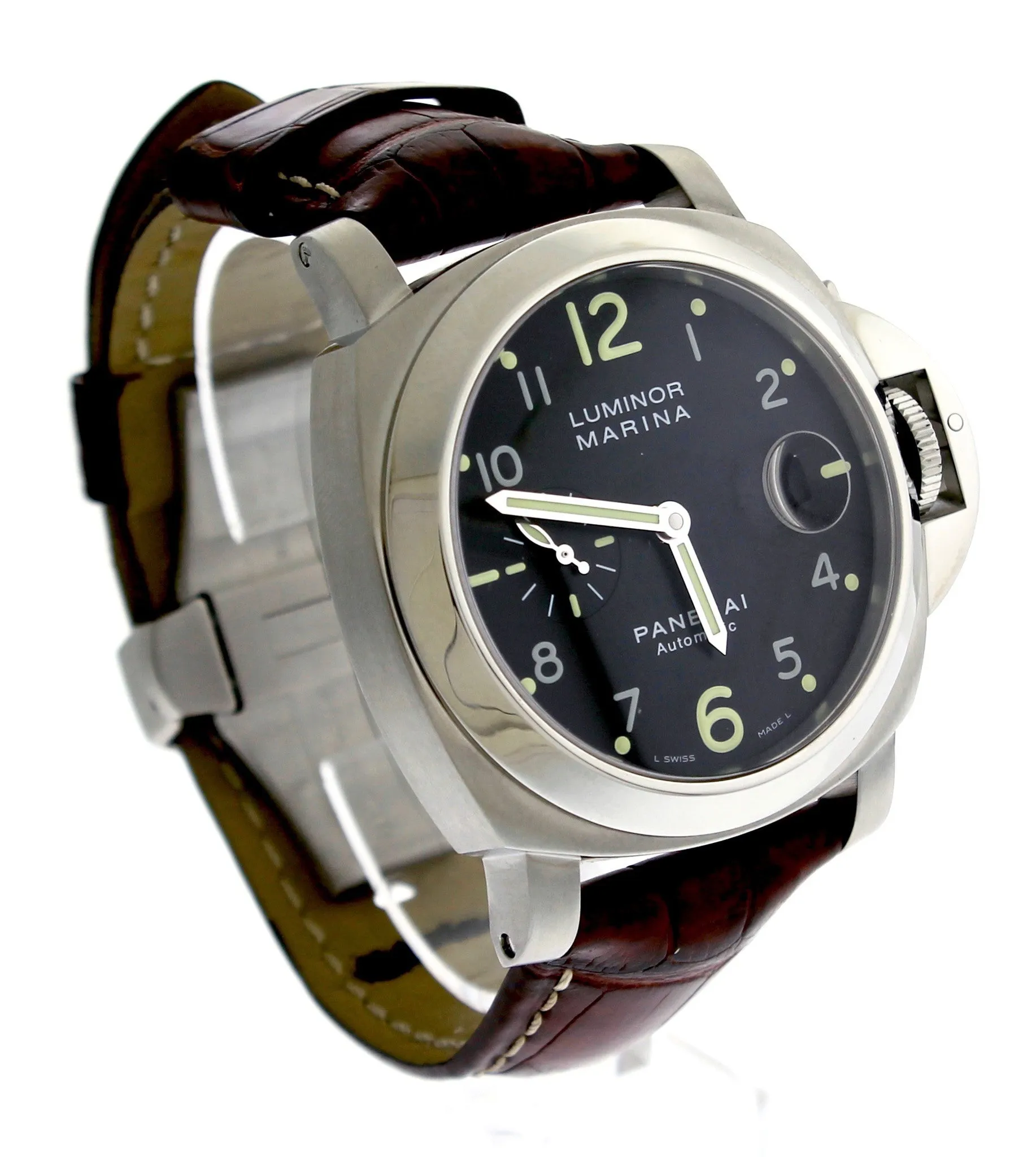 Panerai PAM 164 44mm Luminor Marina Stainless Leather Automatic Watch PAM00164