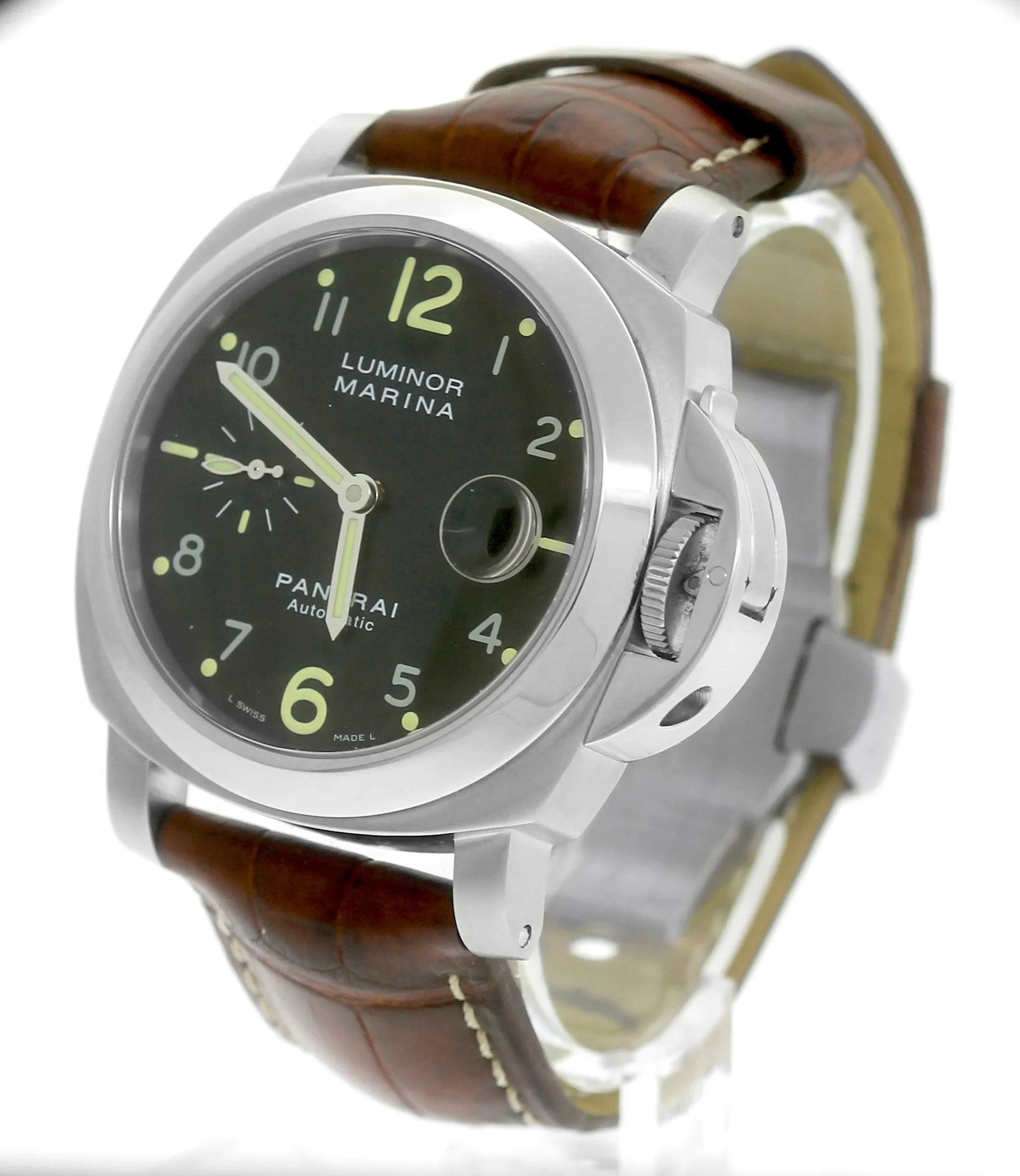 Panerai PAM 164 44mm Luminor Marina Stainless Leather Automatic Watch PAM00164