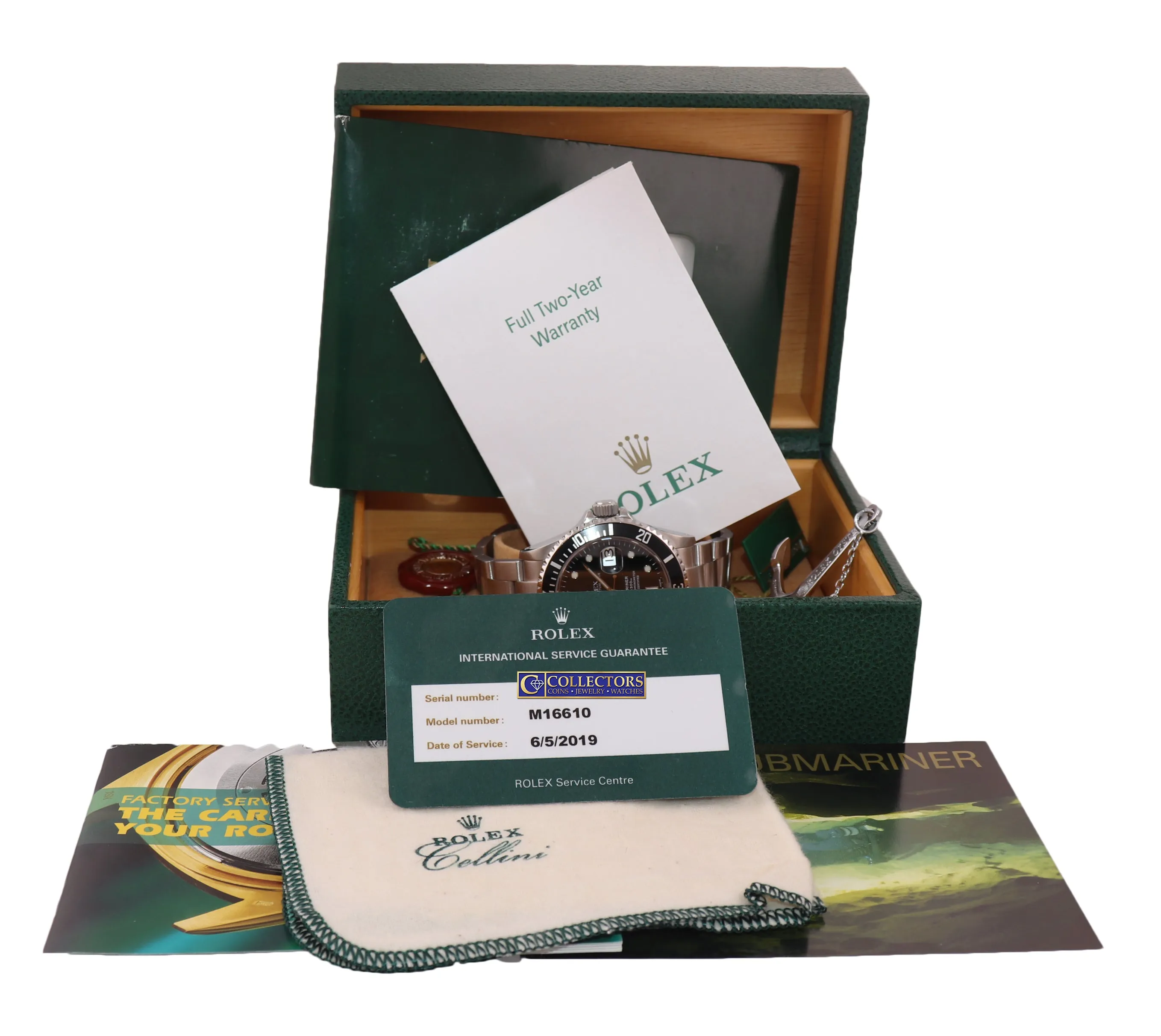 PAPERS & 2019 RSC Service Rolex Submariner 16610 SEL Steel Black Dial Watch Box