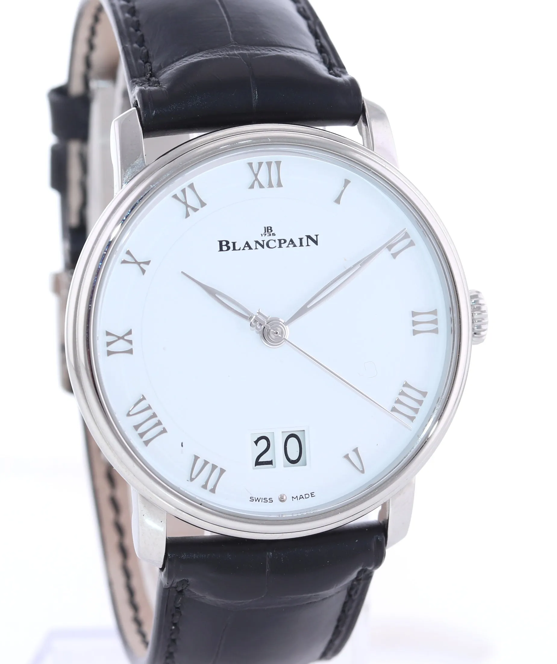 PAPERS Blancpain Villeret Large Date 6669 1127 55B Steel 40mm White Roman Watch