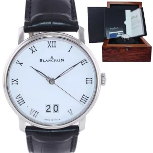 PAPERS Blancpain Villeret Large Date 6669 1127 55B Steel 40mm White Roman Watch