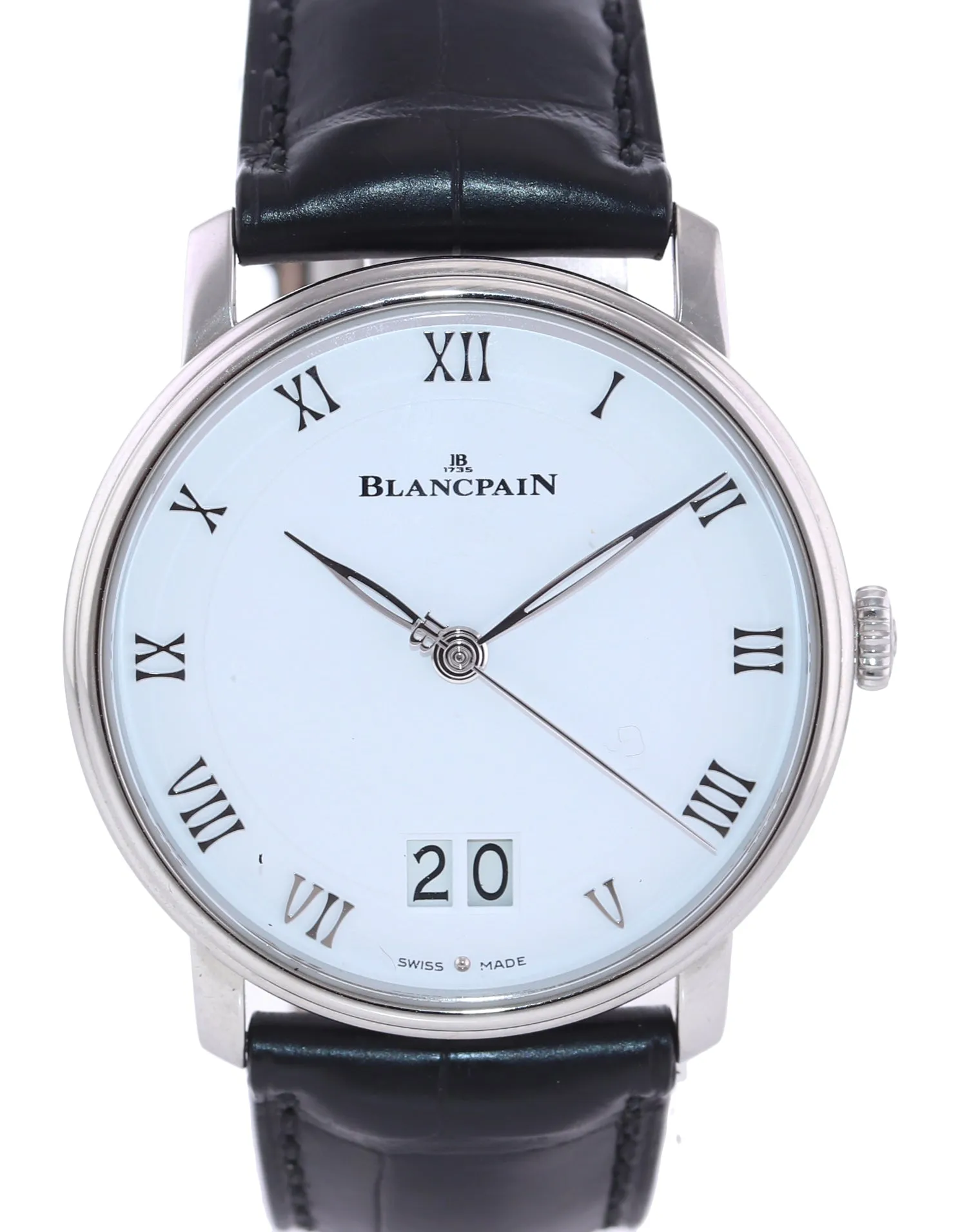 PAPERS Blancpain Villeret Large Date 6669 1127 55B Steel 40mm White Roman Watch