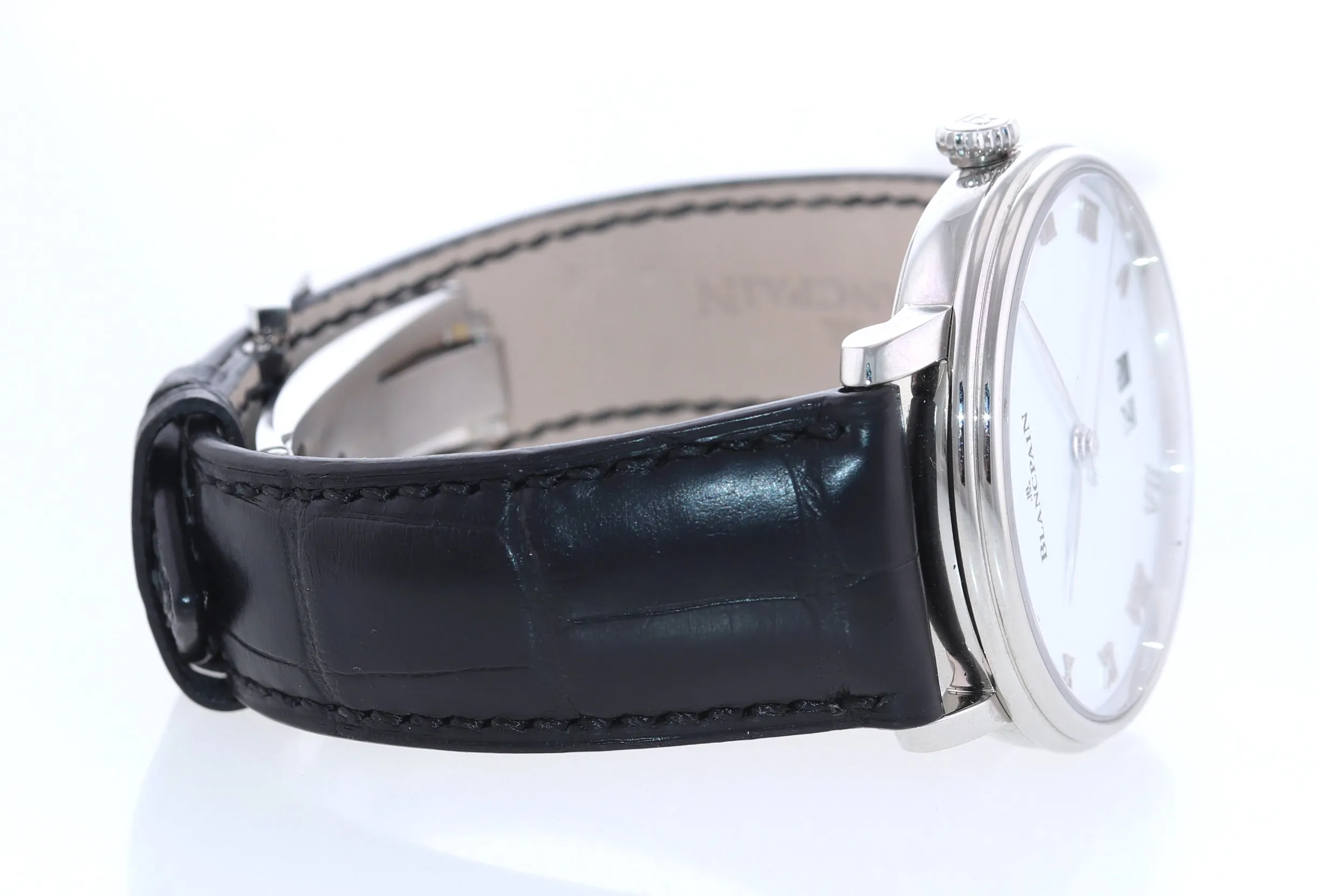 PAPERS Blancpain Villeret Large Date 6669 1127 55B Steel 40mm White Roman Watch