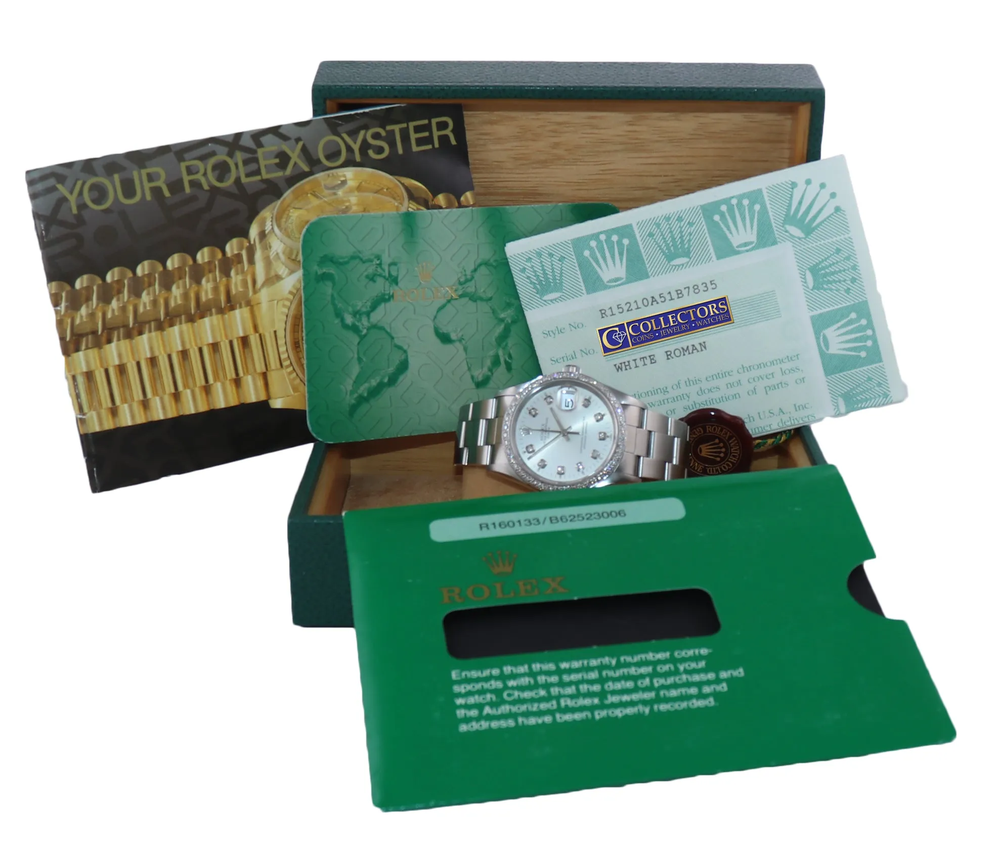PAPERS DIAMONDS Rolex Oyster Date 15210 Steel 34mm Midsize Diamond Watch