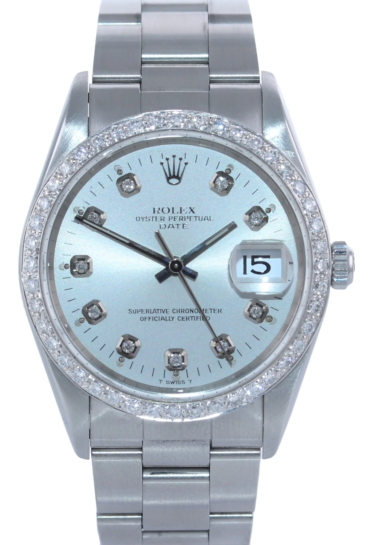PAPERS DIAMONDS Rolex Oyster Date 15210 Steel 34mm Midsize Diamond Watch