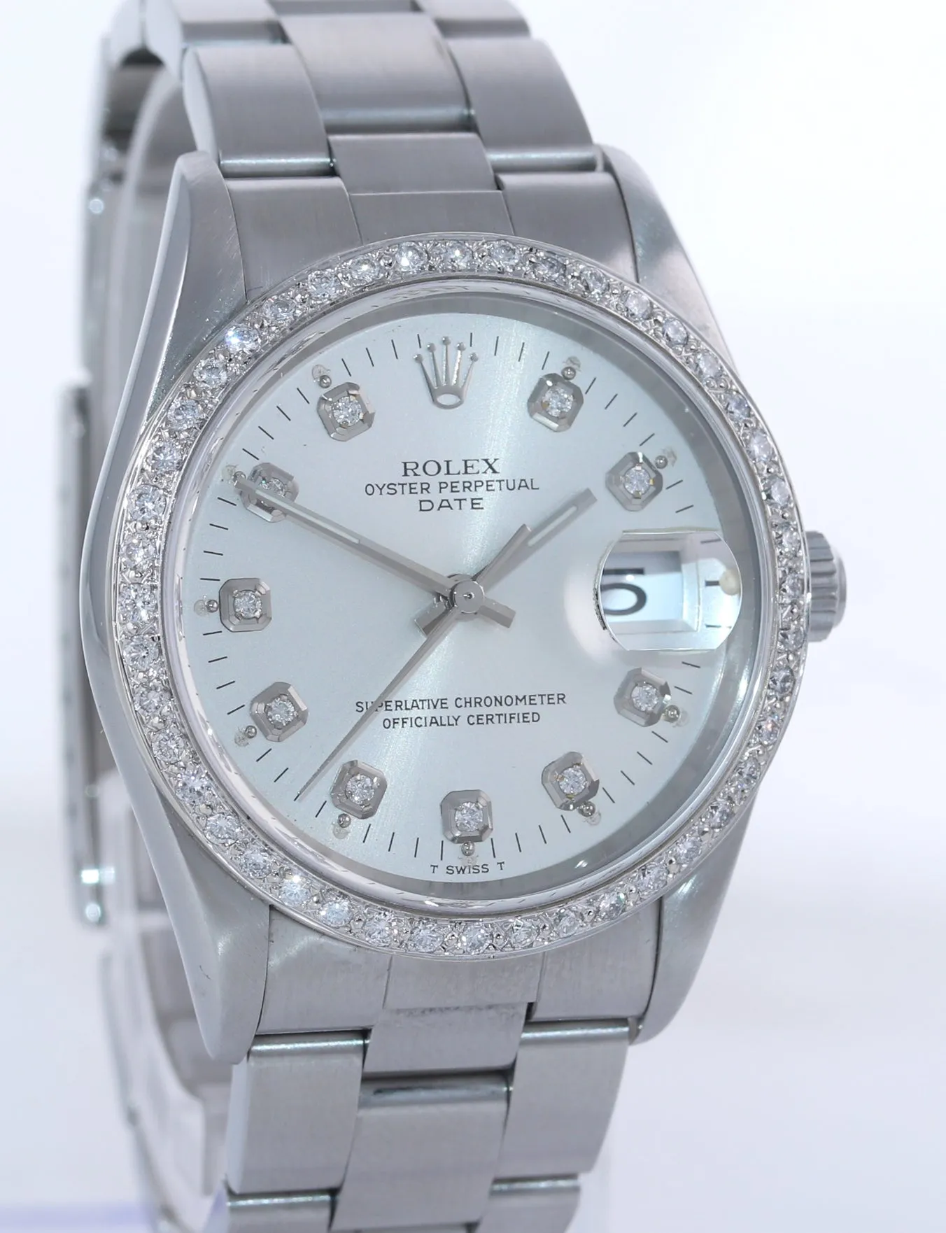 PAPERS DIAMONDS Rolex Oyster Date 15210 Steel 34mm Midsize Diamond Watch