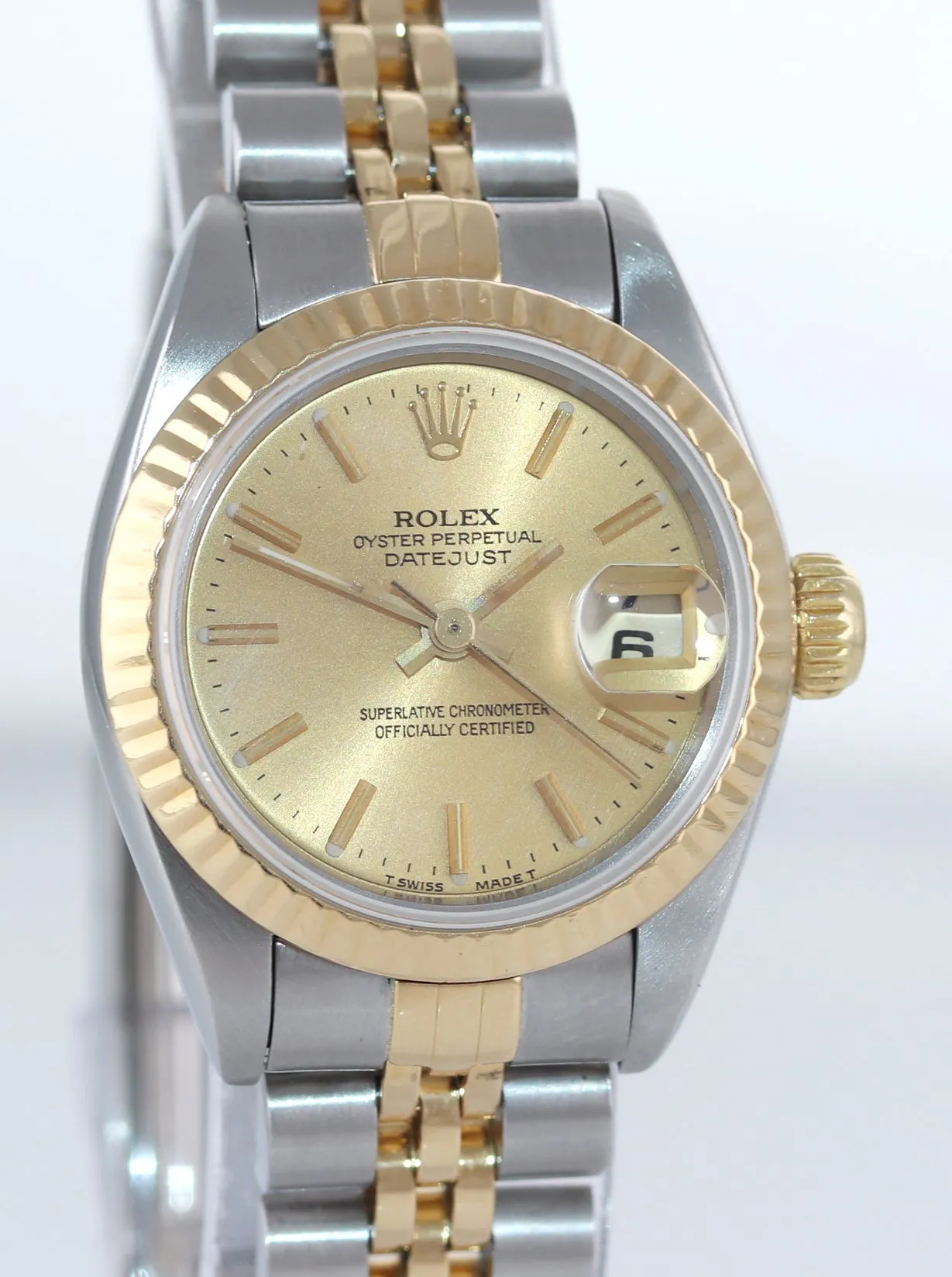 PAPERS Ladies Rolex 69173 Two Tone 18k Gold 26mm Champagne Watch Box
