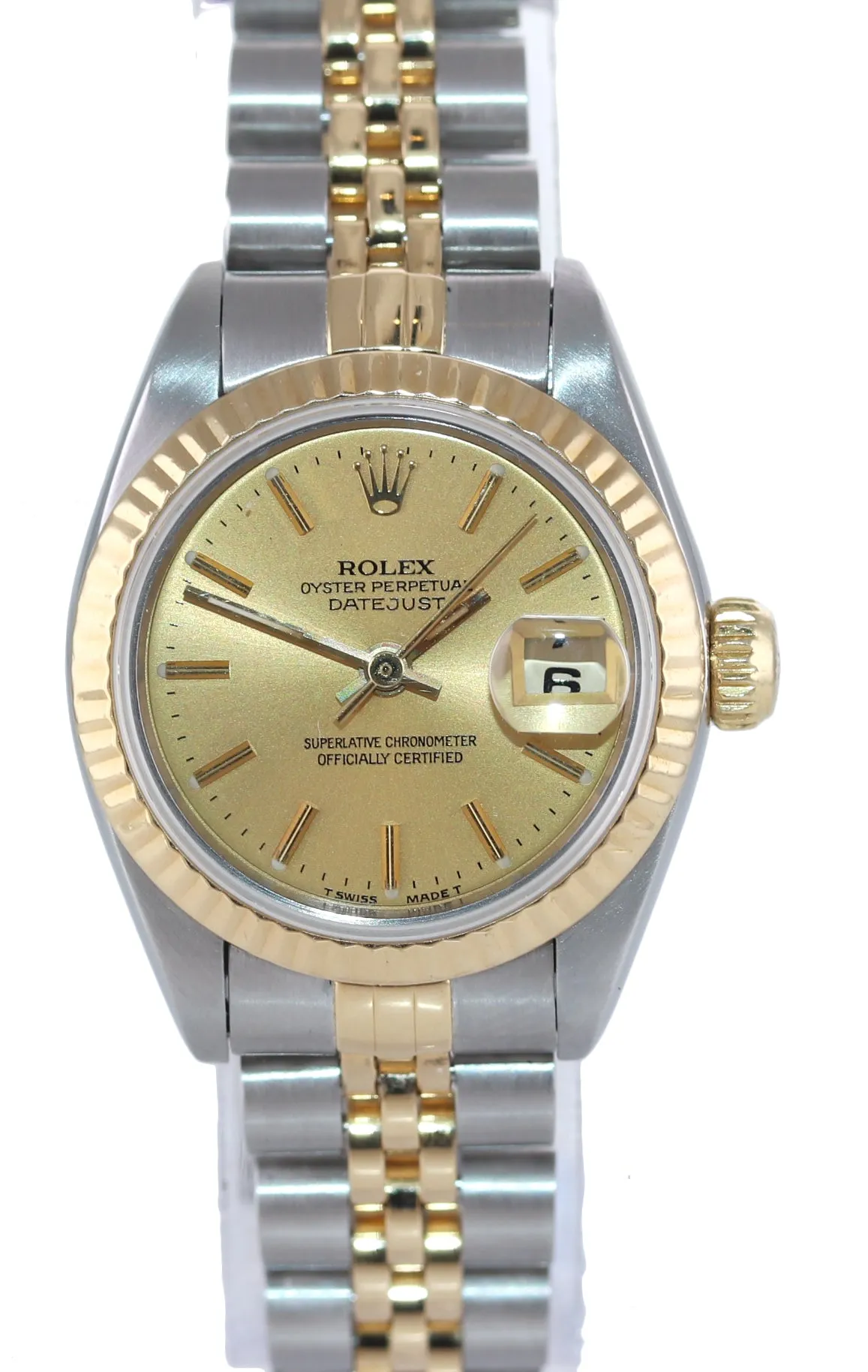 PAPERS Ladies Rolex 69173 Two Tone 18k Gold 26mm Champagne Watch Box