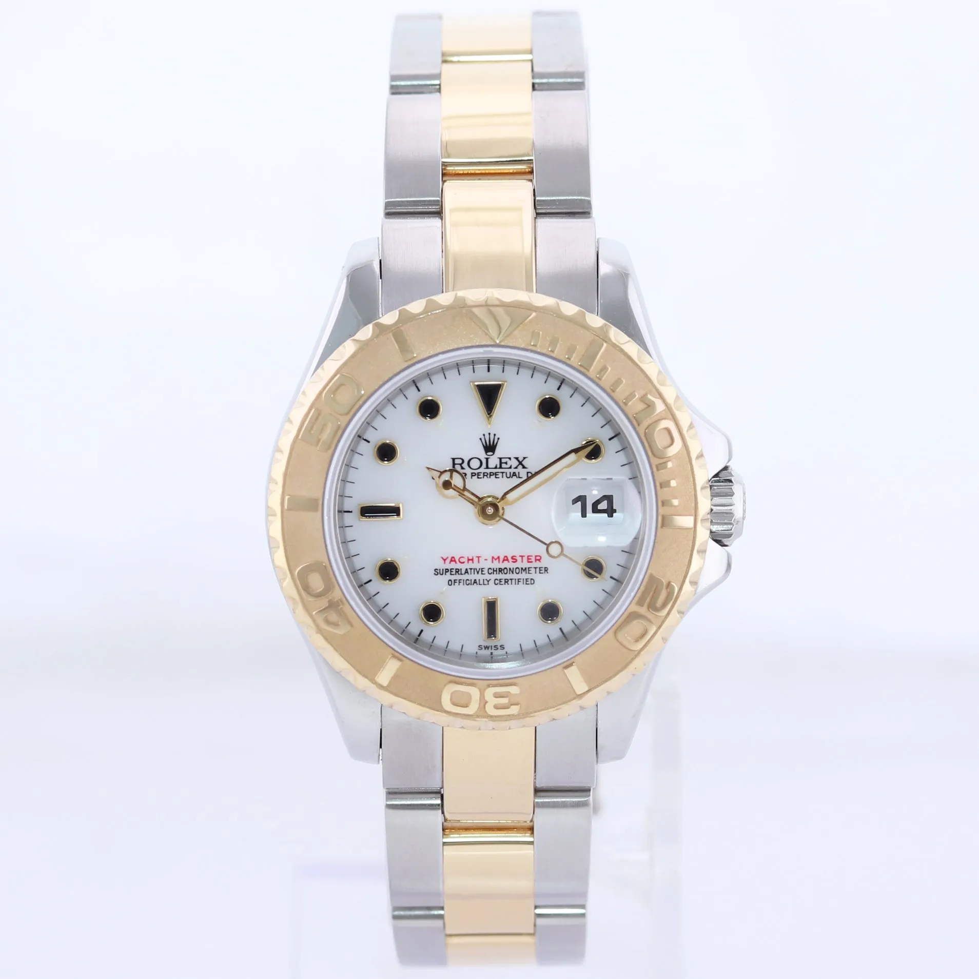 PAPERS Ladies Rolex Yacht-Master White Sapphire 69623 Two Tone Yellow Gold Watch