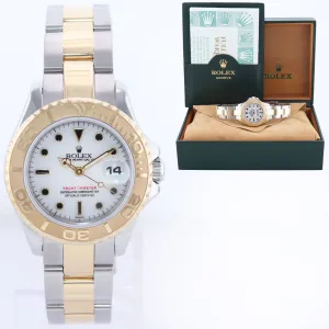 PAPERS Ladies Rolex Yacht-Master White Sapphire 69623 Two Tone Yellow Gold Watch