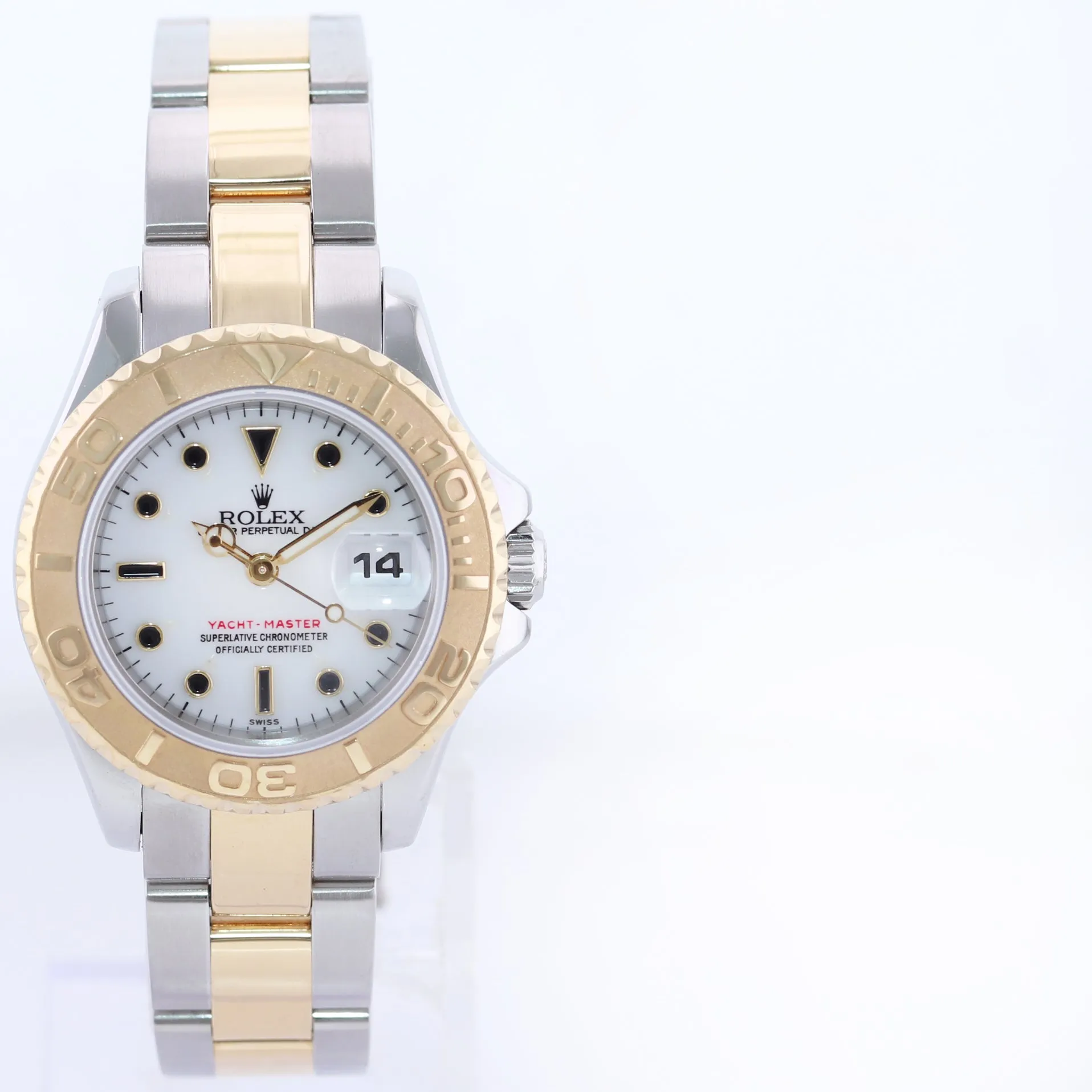 PAPERS Ladies Rolex Yacht-Master White Sapphire 69623 Two Tone Yellow Gold Watch