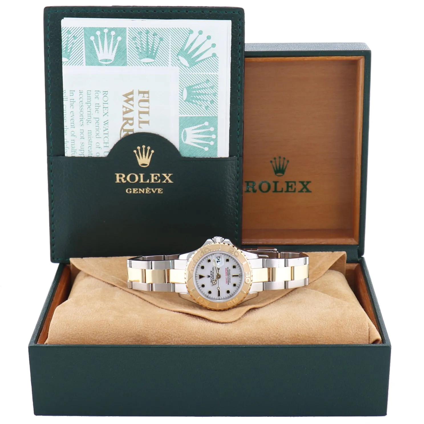 PAPERS Ladies Rolex Yacht-Master White Sapphire 69623 Two Tone Yellow Gold Watch