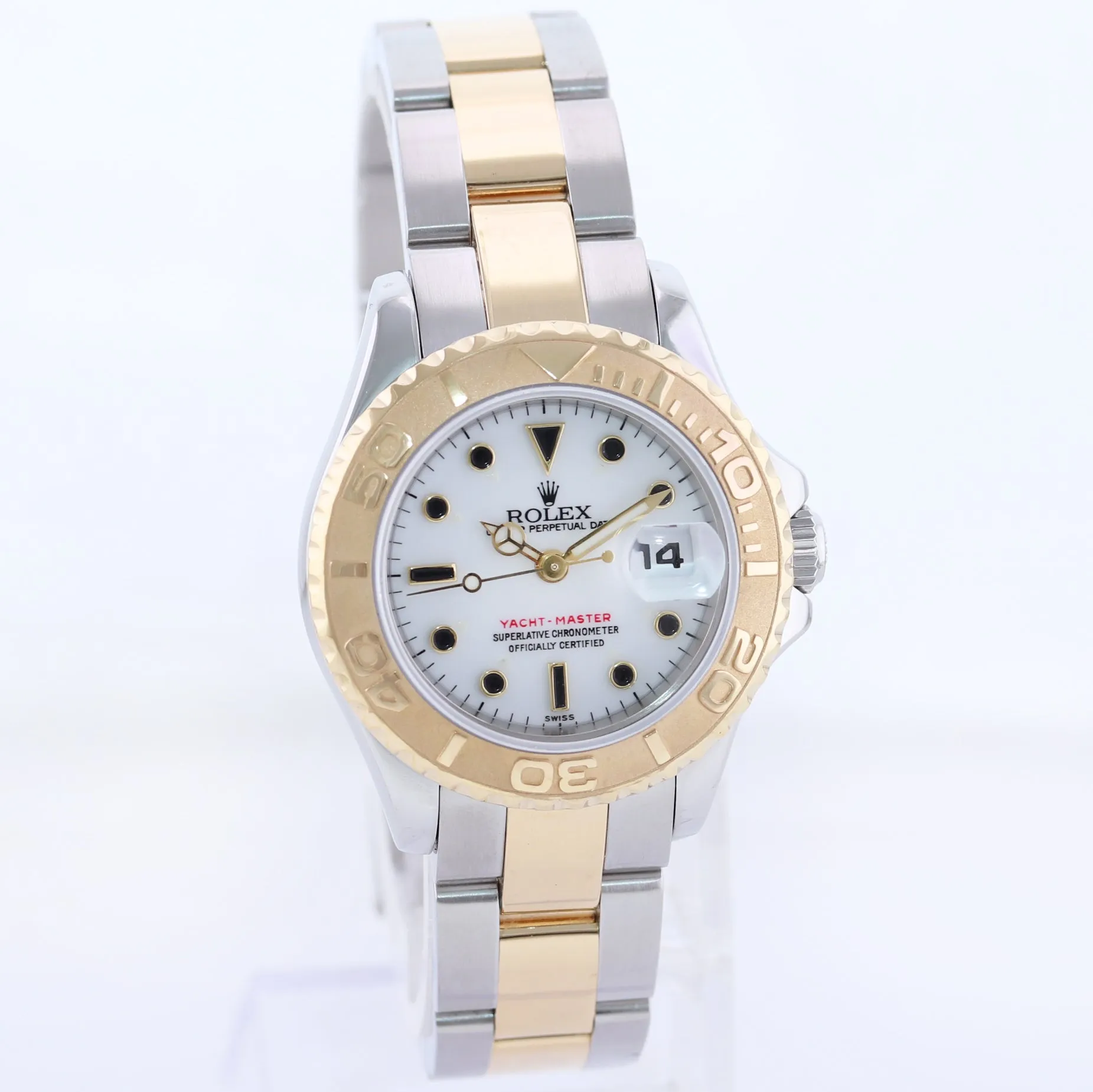 PAPERS Ladies Rolex Yacht-Master White Sapphire 69623 Two Tone Yellow Gold Watch