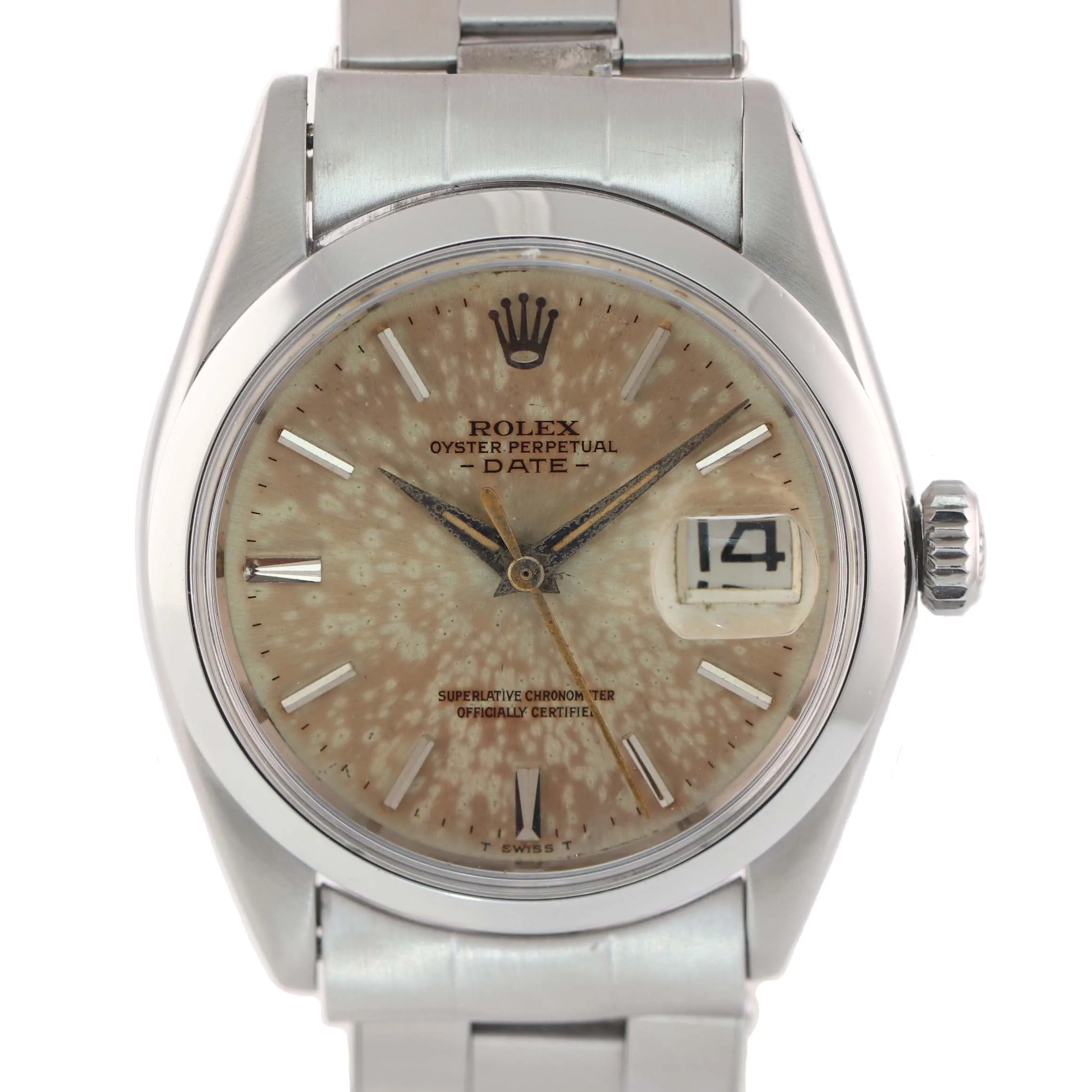 PAPERS Patina Rolex Date 1500 Steel Silver Dial 34mm Oyster Perpetual Watch Box
