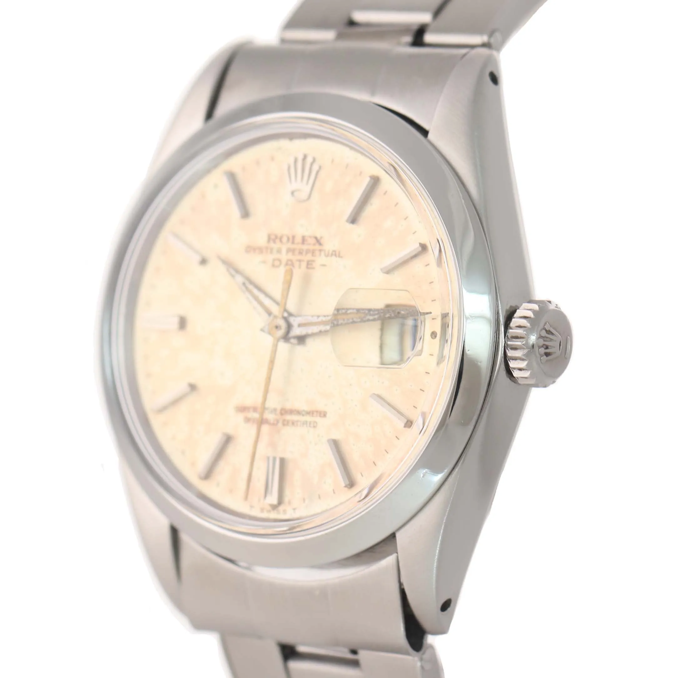 PAPERS Patina Rolex Date 1500 Steel Silver Dial 34mm Oyster Perpetual Watch Box