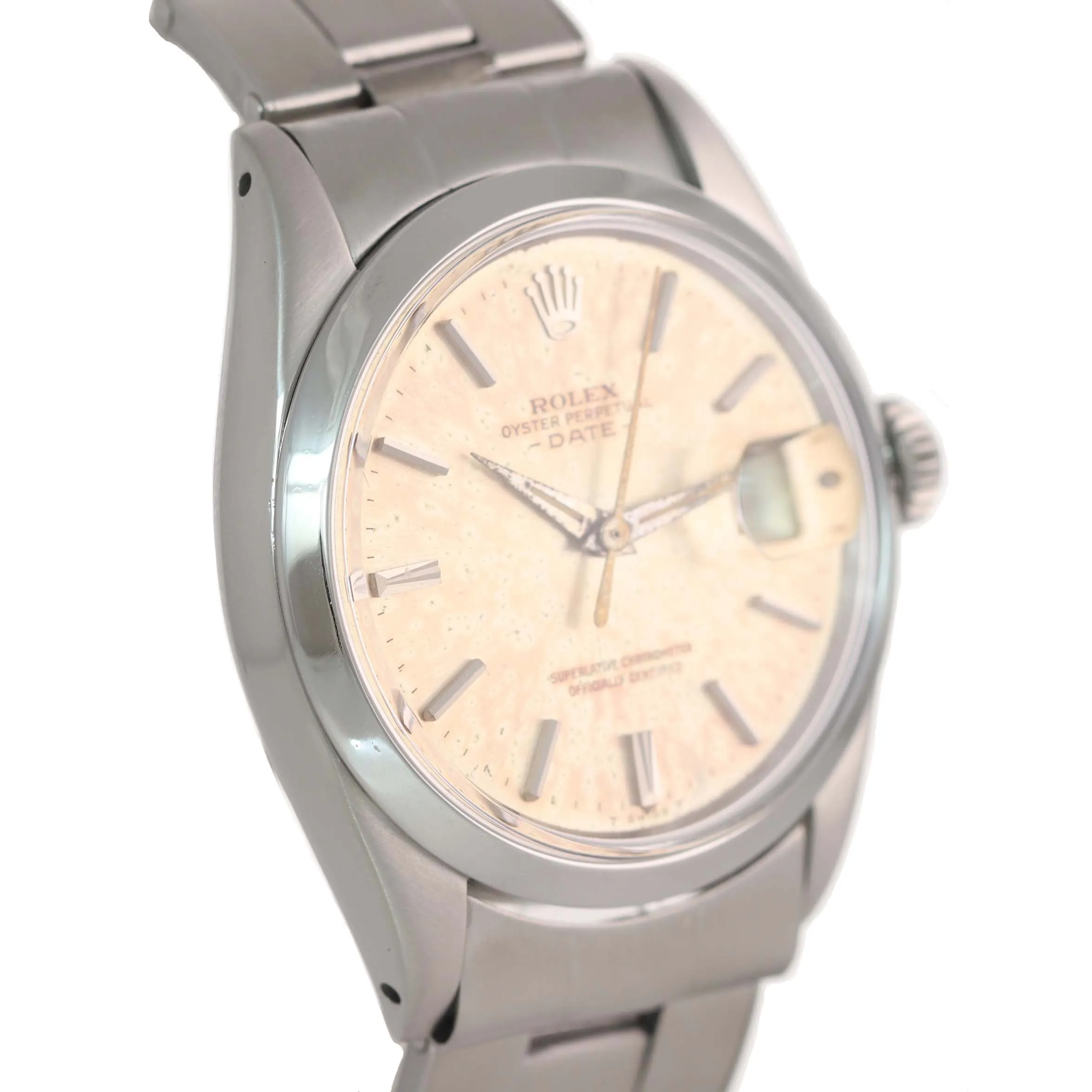 PAPERS Patina Rolex Date 1500 Steel Silver Dial 34mm Oyster Perpetual Watch Box