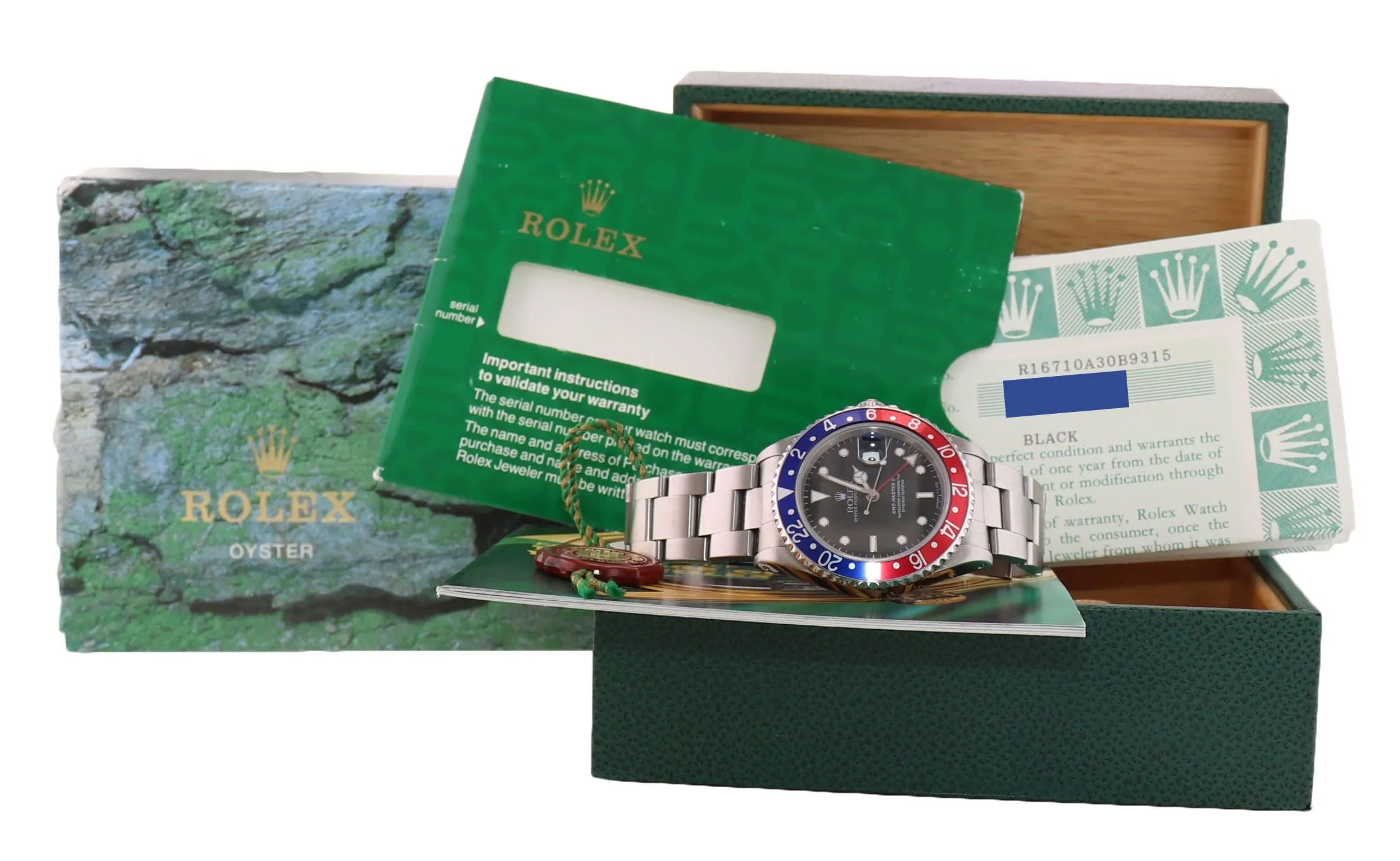 PAPERS Rolex GMT-Master TRITIUM Pepsi Blue Red Steel 40mm 16710 Watch Box