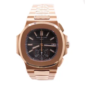 Patek Philippe Men's Nautilus Rose Gold 40mm Grey Annual Calendar Stick Dial Watch Ref #5980/1R-001