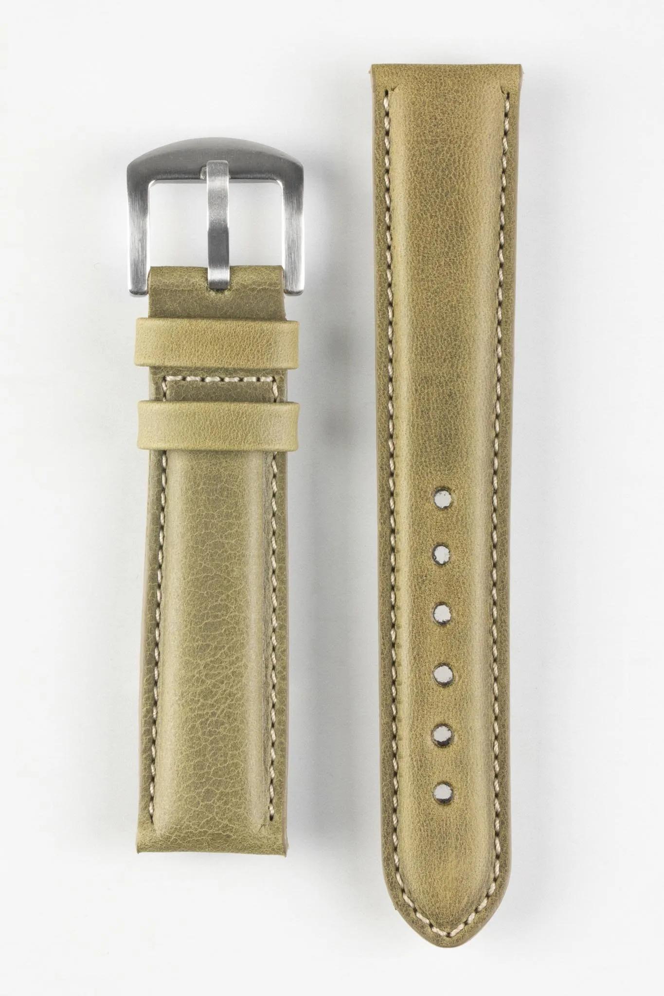 Pebro CADW Padded Vintage Leather Watch Strap in OLIVE GREEN