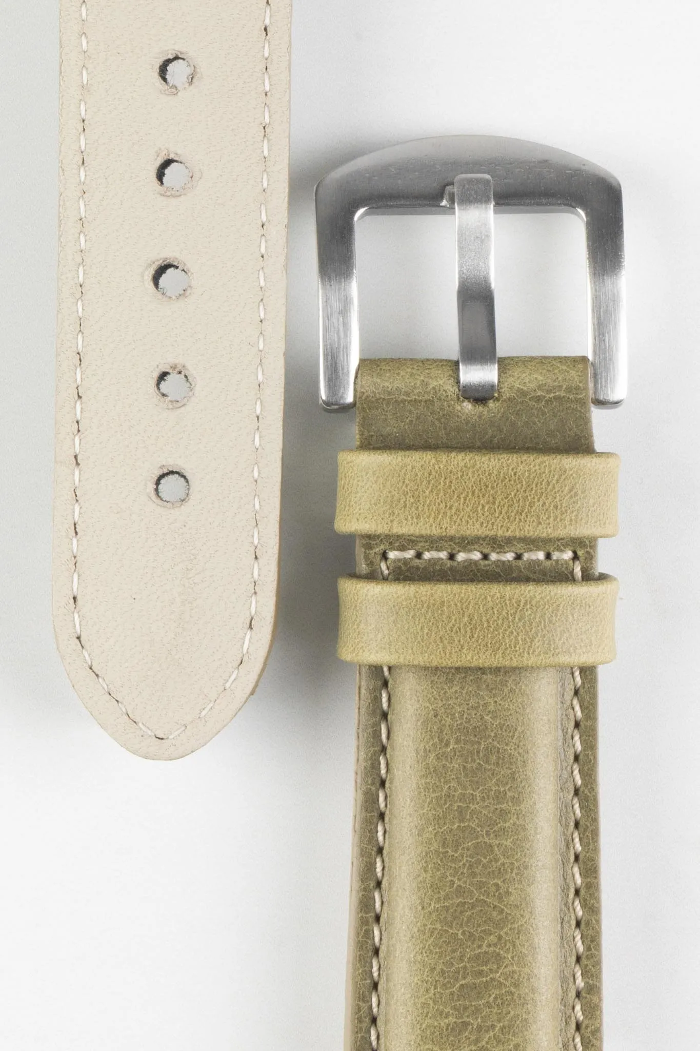 Pebro CADW Padded Vintage Leather Watch Strap in OLIVE GREEN