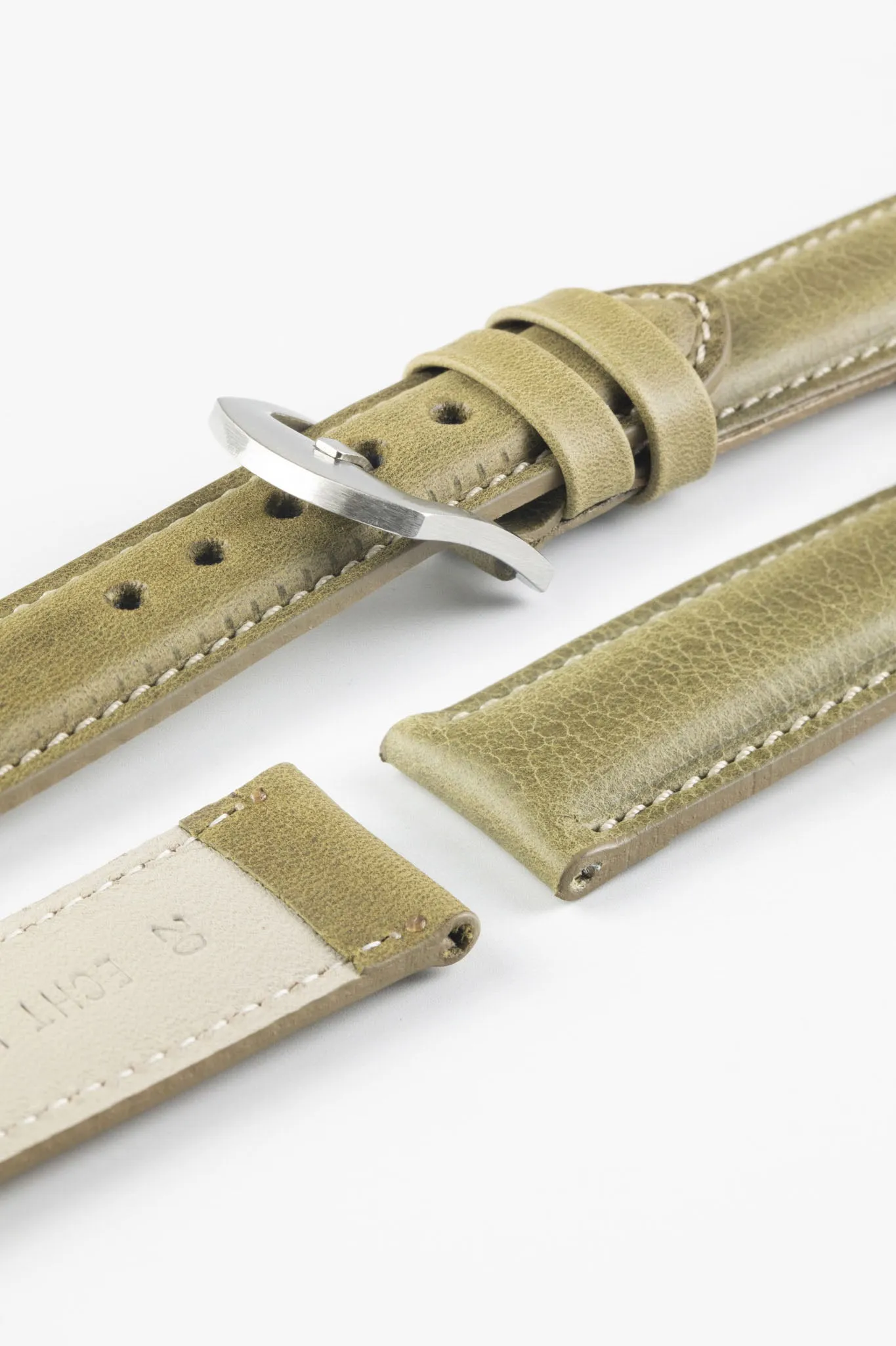 Pebro CADW Padded Vintage Leather Watch Strap in OLIVE GREEN