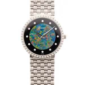 Piaget White Gold Round Watch Ref. 9066D23 with Opal, Onyx and Diamond Dial