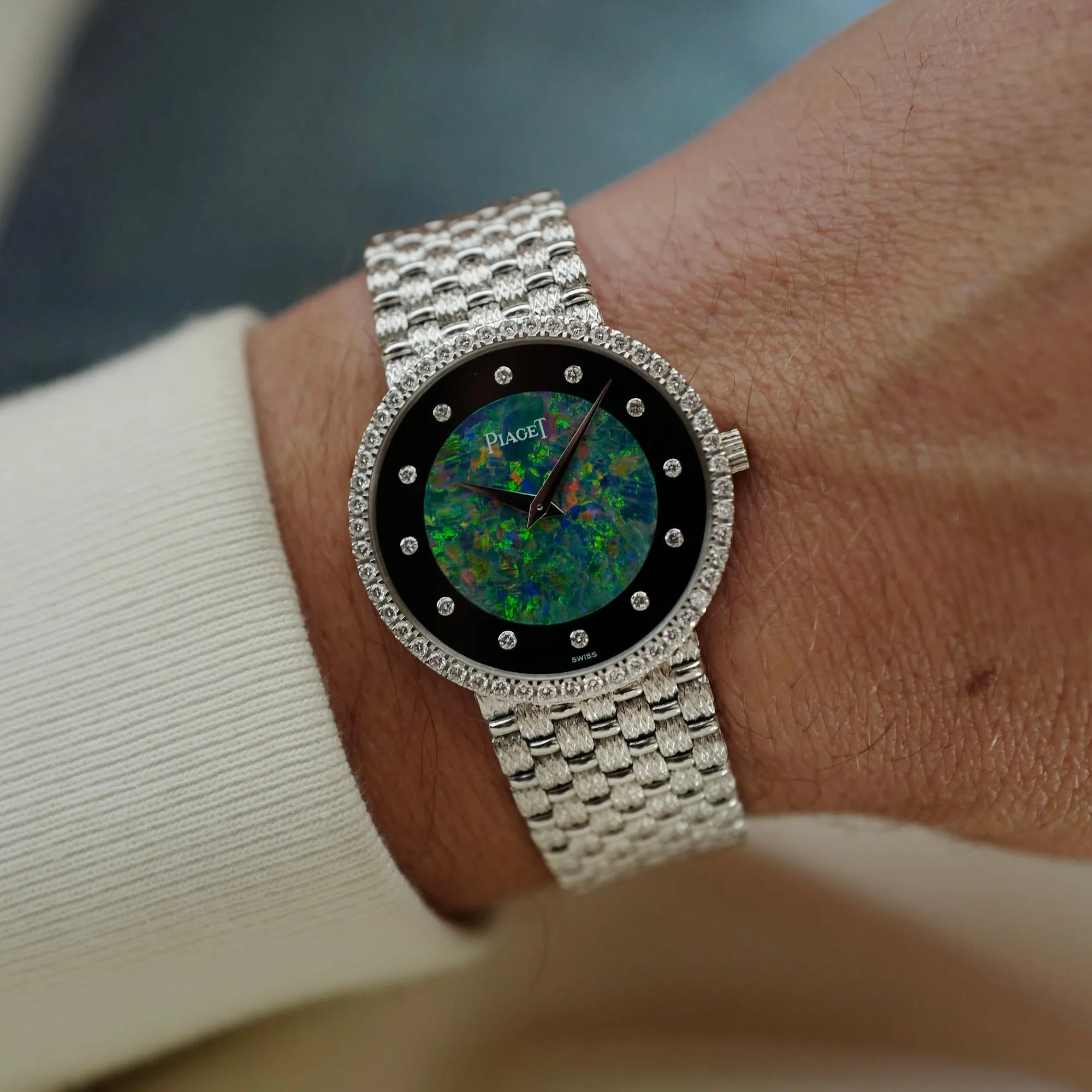 Piaget White Gold Round Watch Ref. 9066D23 with Opal, Onyx and Diamond Dial