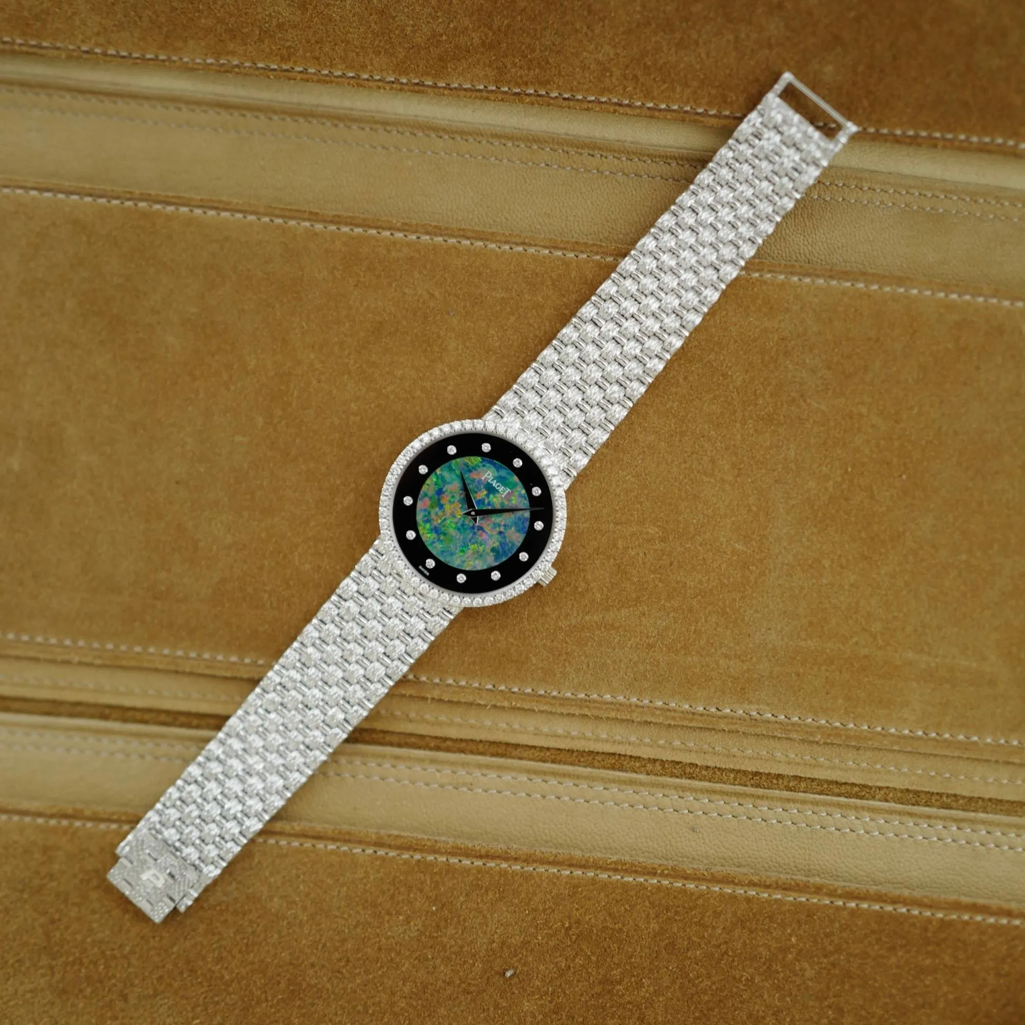 Piaget White Gold Round Watch Ref. 9066D23 with Opal, Onyx and Diamond Dial