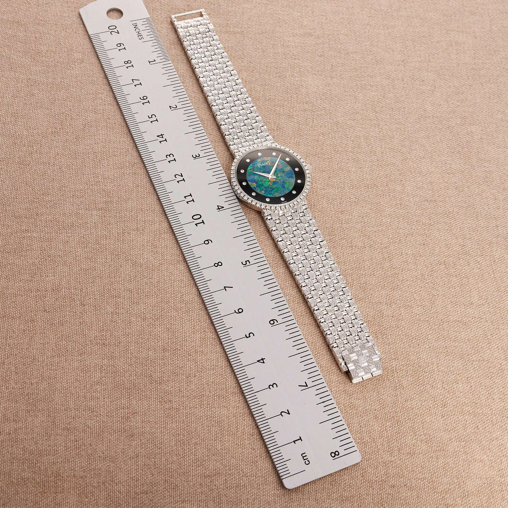 Piaget White Gold Round Watch Ref. 9066D23 with Opal, Onyx and Diamond Dial