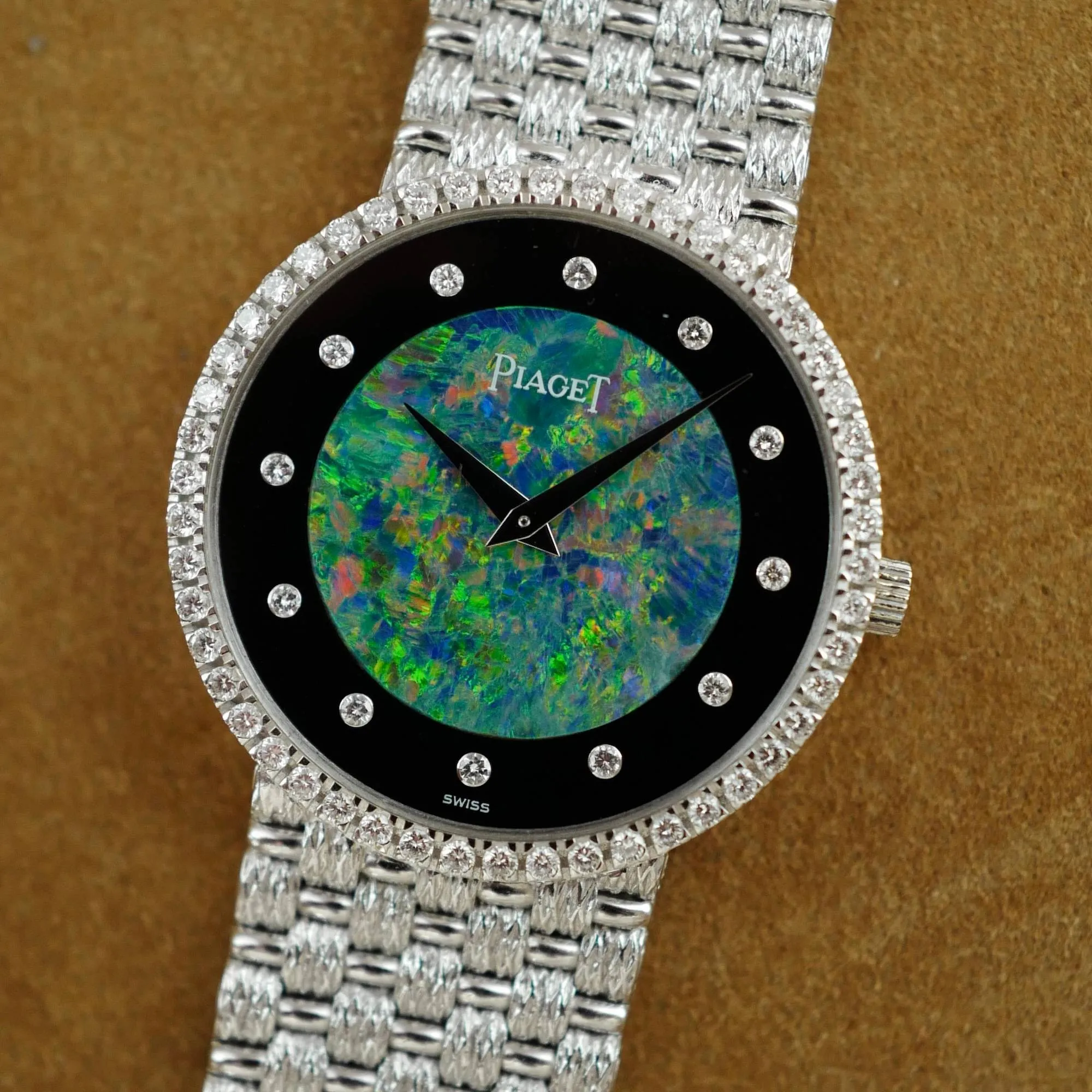 Piaget White Gold Round Watch Ref. 9066D23 with Opal, Onyx and Diamond Dial
