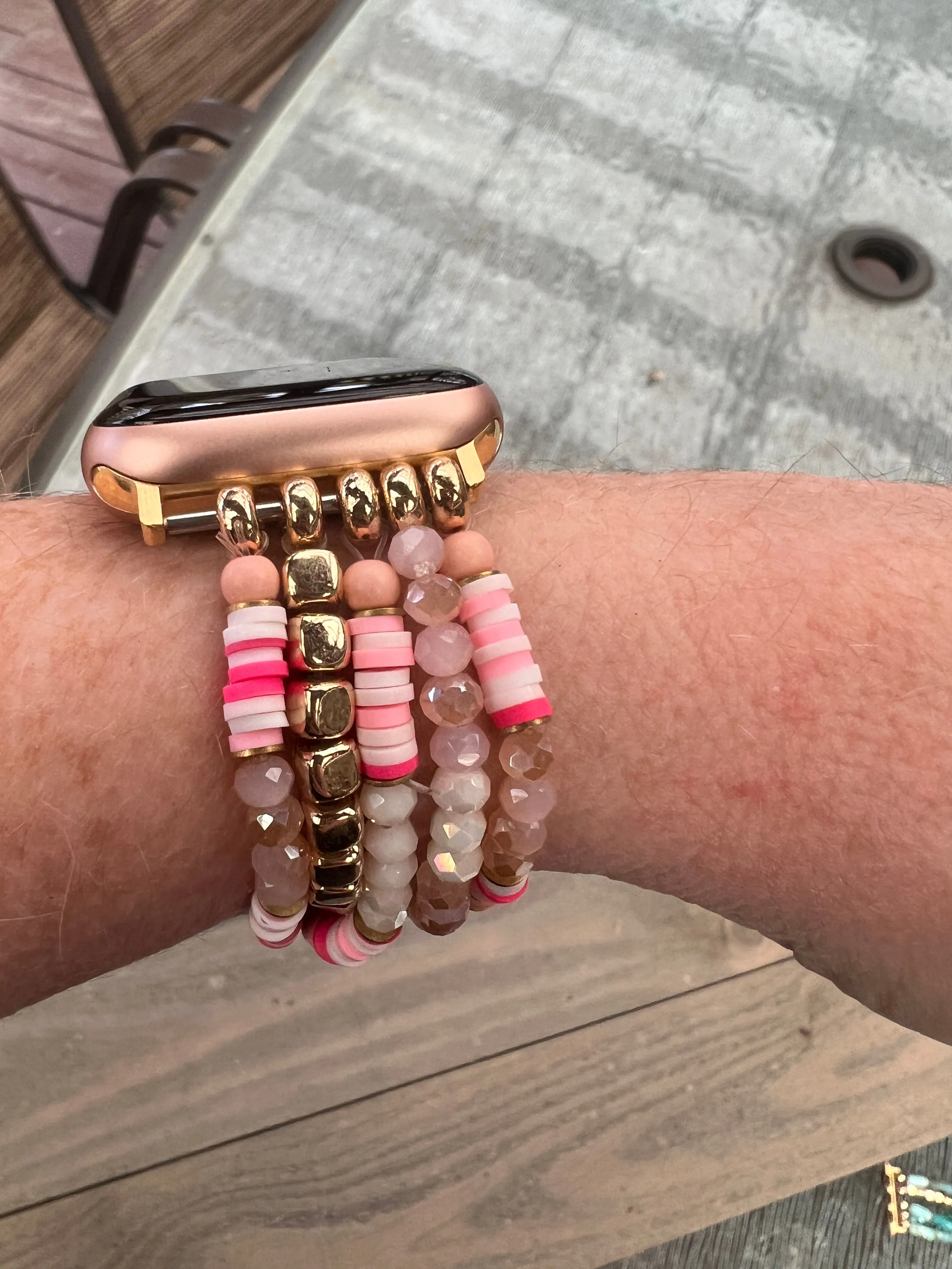 Pink Polymer Clay Beaded Stretch Smart Watch Band