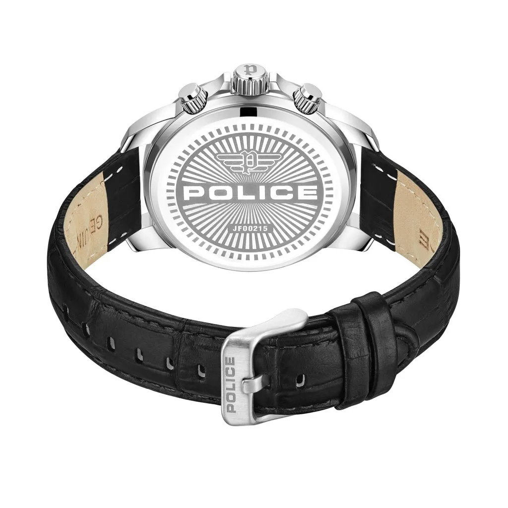 Police Mensor Gents Black Dial Silver Stailess Steel Case Black Leather Strap Watch